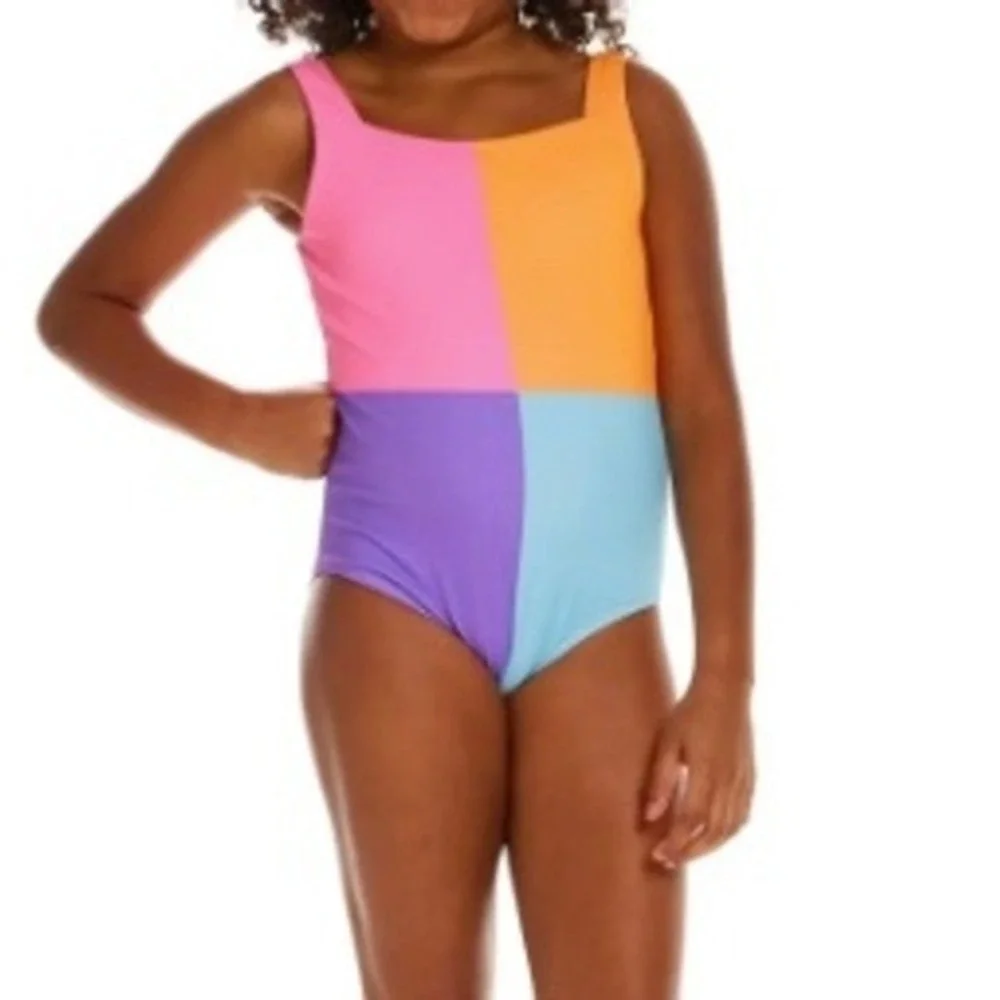 Andy‎ & Evan Girls Color Block One Piece Swimsuit UPF 50+ Size XL 16 NWT